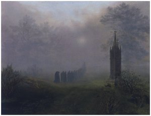 Ernst Ferdinand Oehme - Prozession im Nebel, 1828
